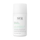 SVR SPIRIAL ROLL-ON dezodorans 50 ml - prilagođen osjetljivoj koži, regulira znojenje tijekom 48 sati, apsorbira znoj i suzbija loše mirise (pazuha). Učinkovito regulira znojenje i brzo se upija. Bijelo zeleni roll-on na bijeloj pozadini.