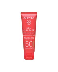 Apivita BEE SUN SAFE GOLDEN KREMA ZA LICE PROTIV MRLJA & STARENJA SPF50+ - Nemasna tonirana krema za lice sa zaštitnim faktorom SPF 50.