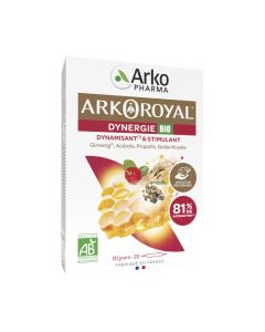 Arkopharma Arkoroyal Dynergie BIO 20 ampula x 10 ml - sadrži ginseng s jačajućim i stimulirajućim svojstvima kako bi se smanjio osjećaj umora i učinilo tijelo otpornijim.