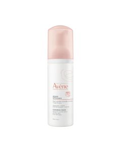 Avène Les Essentiels Pjena za čišćenje  150 ml - za čišćenje i uklanjanje šminke za područje oko očiju i normalnu do mješovitu osjetljivu kožu, pročišćava i uklanja nečistoće i višak sebuma. Bijelo narančasta bočica s pumpicom na bijeloj pozadini.