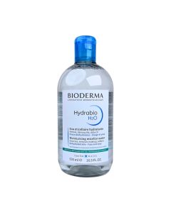 Bioderma Hydrabio H2O micelarna voda 500 ml - reciklirana ambalaža, nježno čisti i uklanja make up sa lica i očiju. Micele sadržane u formuli osiguravaju uklanjanje nečistoća. Prozirno bijelo plavo zelena bočica proizvoda na bijeloj pozadini.