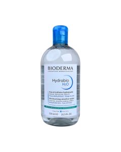 Bioderma Hydrabio H2O micelarna voda 500 ml - reciklirana ambalaža, nježno čisti i uklanja make up sa lica i očiju. Micele sadržane u formuli osiguravaju uklanjanje nečistoća. Prozirno bijelo plavo zelena bočica proizvoda na bijeloj pozadini.