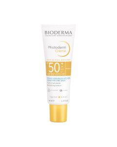 Bioderma Photoderm zaštitna krema za osjetljivu, suhu kožu 40 ml - Vrlo visoka zaštita od sunca s teksturom koja se topi. 8 sati hidratacije. Za normalnu do suhu kožu, pa čak i osjetljivu. Bijelo narančasta tuba proizvoda na bijeloj pozadini.