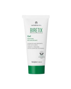 BIRETIX Gel - Gel za lice posebno dizajniran za poboljšanje stanja kože i održavanje rezultata nakon oralnih i / ili lokalnih tretmana protiv akni. Proizvod je u bijelo zelenoj tubi na bijeloj pozadini.