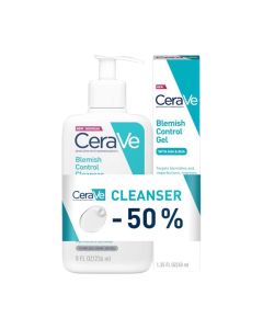 CeraVe Gel za kožu sklonu nepravilnostima, 40 ml + 50% POPUST na CeraVe Gel za čišćenje za kožu sklonu nepravilnostima, 236 ml - promo set sa proizvodima za kožu sklonu nepravilnostima. Bijelo plavo pakiranje.
