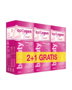 CollagenTime Beauty, 500 ml 2+1 gratis -  zaglađuje bore i fine linije, povećava elastičnost kože, hidratizira, poboljšava čvrstoću i rast kose i noktiju i podržava zdravlje zglobova. Rozo bijele kutije proizvoda na bijeloj pozadini.