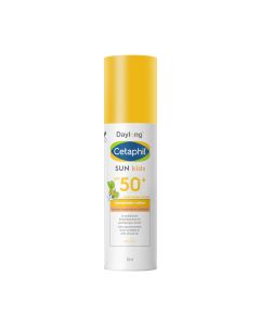 Daylong Cetaphil SUN kids liposomalni losion SPF50+ 150 ml - losion namijenjen je djeci te je posebno razvijen za zahtjeve osjetljive kože beba i djece. Žuto bijela bočica na bijeloj pozadini.