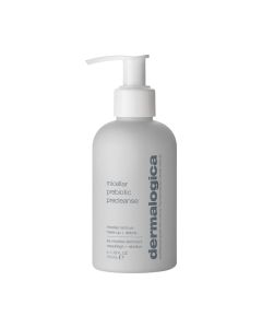 Dermalogica Micellar Prebiotic Preclenase 150 ml - hranjivi, mliječani predčistač koji uklanja prljavštinu, masnoću, SPF i tvrdokornu šminku te uravnotežava mikrobiom kože snagom prebiotika. Sivo bijela bočica s pumpicom na bijeloj pozadini.