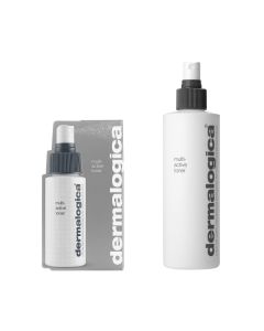 Dermalogica Multi-Active Toner - hidratantni tonik. Proizvod u bijeloj bičici sa sprejem na vrhu. Dvije verzije proizvoda - 50 ml ili 250 ml. Proizvodi na bijeloj pozadini.