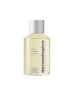 Dermalogica Phyto Replenish Body Oil - mješavina ulja koje obiluje antioksidansima. Proizvod u bočici na bijeloj pozadini. Ulje žute boje. 