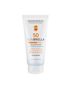 DERMEDIC SUNBRELLA BABY Mlijeko za zaštitu od sunca SPF50 za djecu i bebe od prvog mjeseca života 100 ml - učinkovito štiti dječji organizam od štetnog djelovanja UVA i UVB zračenja.