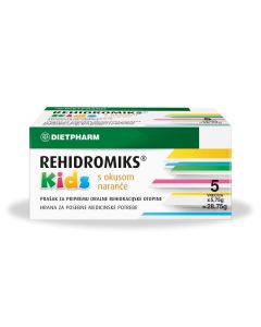 Dietpharm REHIDROMIKS® Kids s okusom naranče prašak za pripremu oralne rehidracijske otopin, hrana za posebne medicinske potrebe, 5 vrećica