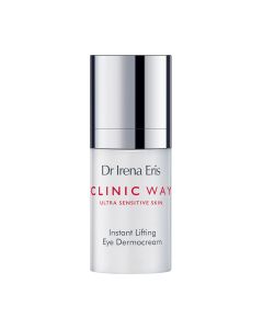 Dr. Irena Eris CLINIC WAY 3 + 4 Lifting dermo-krema protiv bora ispod očiju Peptide15 ml - njega protiv bora oko očiju za žene 50+ učinkovito štiti od nastajanja bora. Srebrno crvena bočica s pumpicom na bijeloj pozadini.