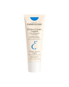 Embryolisse Hydra-Cream Light 40 ml - obogaćena aktivnim kompleksom bijelog lopoča i hijaluronske kiseline vraća koži vlagu i pruža intenzivnu i dugotrajnu hidrataciju. Bijelo plava tuba na bijeloj pozadini.