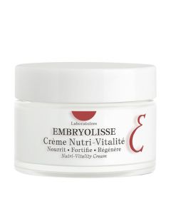 Embryolisse Nutri-Vitality anti-aging krema s ekstraktom crvenog javora 50 ml - anti-aging njega kože nove generacije koja kombinira izvrsnu podnošljivost sa sastojcima prirodnog podrijetla. Bijelo crvena posudica kreme na bijeloj pozadini.