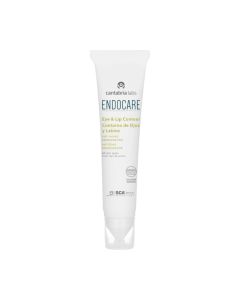 ENDOCARE Eye and lip contour 15 ml - tekući gel koji pomaže u regeneraciji i specifičnoj revitalizaciji osjetljive kože oko očiju i usana. BIjelo zelena tuba na bijeloj pozadini.