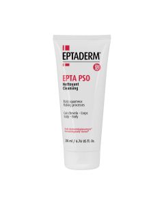 Eptaderm EPTA PSO gel za čišćenje 200 ml - temeljito čisti, umiruje, hidratizira, normalizira izlučivanje sebuma, ublažava svrbež izazvan suhoćom kože. Bijelo crvena tuba proizvoda na bijeloj pozadini.