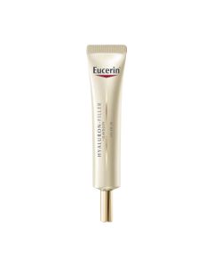 Eucerin Hyaluron-Filler + Elasticity krema za područje oko očiju SPF 20 -  Poboljšava elastičnost kože i vidljivo ispunjava duboke bore za svježiji i mladenački izgled. Zlatna tuba proizvoda na bijeloj pozadini.