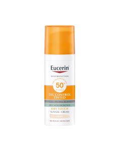 Eucerin Krema Gel Oil Control svijetla nijansa SPF50+ - štiti masnu kožu i kožu sklonu aknama od oštećenja kože uzrokovanih suncem uz naprednu spektralnu tehnologiju i HEVIS svjetlosnu obranu za vrlo visoku UV zaštitu, nudeći 12-satnu kontrolu ulja i sjaj