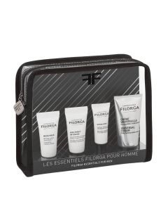 Filorga Discovery MEN SET - Prilagođen imajući na umu potrebe muške njege kože, Men's Discovery Kit kombinira četiri napredne Filorgine formulacije za njegu kože, zajedno s prozirnom neseserom za putovanja. Proizvod je u polu prozirnom neseseru na bijeloj