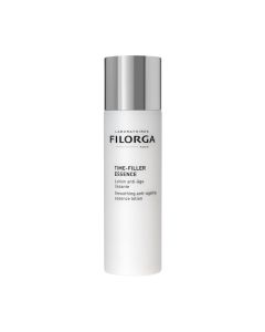 Filorga TIME-FILLER ESSENCE anti-age losion 150 ml - glavni cilj esencije je pripremiti kožu i povećati učinkovitost svakodnevne rutine. Bijelo srebrna bočica proizvoda na bijeloj pozadini.