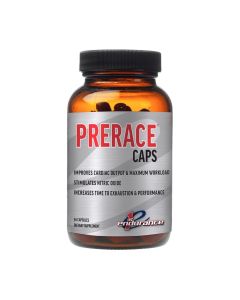 First Endurance PreRace™ Caps - osigurava sve potrebne sastojke potrebne za povećanje mentalne izdržljivosti. Proizvod je u smeđoj staklenoj bočici na bijeloj pozadini.