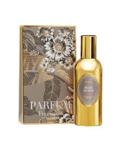 Fragonard BELLE DE NUIT Parfem 60 ml - u parfemu je originalna, duboka bogata harmonija cvijeća i voća na toploj baršunastoj donjoj noti mošusa. Zlatna kutija i bočica parfema na bijeloj pozadini.