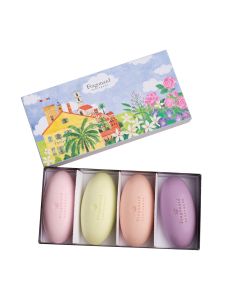 Fragonard SET 4 sapuna - RIVIERA 4 x 50 g - s mirisom ruže, verbene, cvijeta naranče i ljubičice, smješteni su u lijepu poklon kutiju.