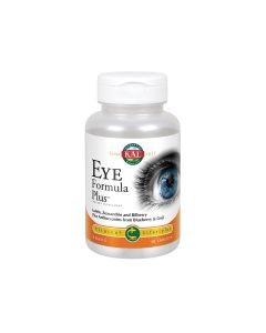 Kal Eye Formula Plus™ - je jedinstvena mješavina vitamina (A, B, C, E), minerala i aminokiselina uz dodatak luteina, zeakstantina i folne kiseline. Proizvod je u bijeloj bočici sa bijelo narančastom etiketom na bijeloj pozadini.