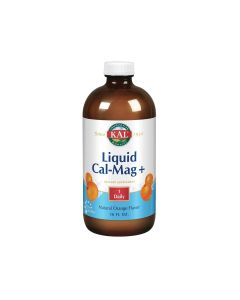 Kal Cal Mag+ Liquid Orange - omogućava konzumaciju kalcija, magnezija i vitamina D najjednostavnijim mogućim putem. Kalcij doprinosi održavanju normalnih kostiju i zubi. Proizvod u smeđoj boci sa plavo bijelom etiketom na bijeloj pozadini.