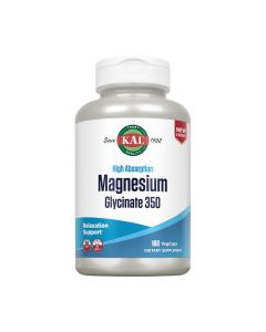 Kal Magnesium Glycinate - magnezij glicinat je kombinacija magnezija i aminokiseline glicin. Proizvod je u bijelo plavoj bočici na bijeloj pozadini.