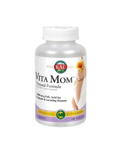 Kal Vita Mom™ - je jedan od najboljih prenatalnih proizvoda koji trudnicama i bebama pruža neophodan izvor vitamina i minerala. Proizvod je u bijeloj bočici na bijeloj pozadini.