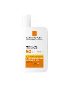 La Roche-Posay ANTHELIOS UVMUNE 400 INVISIBLE FLUIDE SPF50+ 50 ml - NOVO - Ultimativna zaštita (UVB + UVA + ULTRADUGE UVA ZRAKE) protiv dubinskog oštećenja epidermisa. Proizvod je u bijelo narančastoj bočici na bijeloj pozadini.