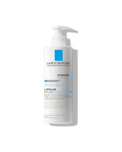 La Roche-Posay LIPIKAR BAUME LIGHT AP+M 400 ml - uravnotežuje mikrobiom kože. Trenutno umiruje kožu i smanjuje osjećaj svrbeži. Prorjeđuje akutna stanja kod suhe kože. BIjelo plava boca s pumpicom na bijeloj pozadini.
