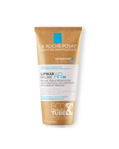 La Roche-Posay LIPIKAR BAUME AP+M Eco Balzam za nadopunu lipida protiv nadraženosti i svrbeža, pogodno za djecu i odrasle, 200 ml. Smeđe bijelo plava tuba proizvoda na bijeloj pozadini.