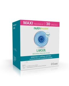 Nutripharm® Laksol 30 vrećica je medicinski proizvod laksativnog učinka, koji sadrži makrogol 3350. Putem osmotskog mehanizma regulira rad crijeva na prirodan način. 