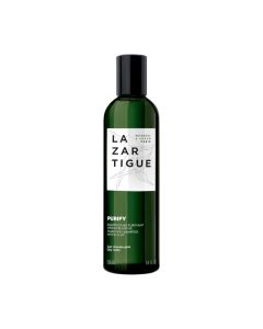 Lazartigue PURIFY pročišćavajući šampon za masno vlasište 250 ml - za nježno čišćenje masnog vlasišta sa aktivnim sastojkom bijele gline. Zeleno crno bijela boca proizvoda na bijeloj pozadini.