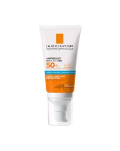 La Roche-Posay ANTHELIOS UVMUNE 400 ULTRA HYDRATING CREAM SPF50+ - NOVO - S filterom MEXORYL400, našim najučinkovitijim UV filterom koji štiti od najpodmuklijih UV zraka. Proizvod je u narančasto bijeloj tubi s pumpicom na bijeloj pozadini.