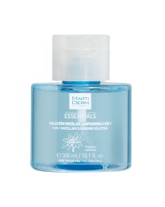 MartiDerm Essentials 3-u-1 micelarna voda za čišćenje lica 300 ml - za svakodnevno čišćenje u obliku micelarne otopine koje nježno čisti i uklanja nečistoće i tragove šminke bez isušivanja kože, ostavljajući je čistom i hidratiziranom. Bijelo plava bočica