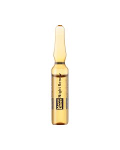 MartiDerm Platinum Night Renew ampula 5 komada x 2 ml - regenerativna formula s anti-age učinkom koja potiče obnovu stanica i poboljšava čvrstoću, elastičnost i hidrataciju kože. Žuta ampula na bijeloj pozadini.