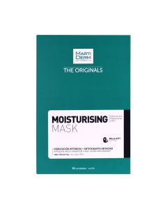 MartiDerm The Originals Anti-age hidratantna maska 10 komada x 25 ml - zaštitit će kožu smanjujući bore i poboljšavajući funkciju barijere, koža je odmah zaštićena, nahranjena i ugodna. Zeleno bijelo crna kutija proizvoda na bijeloj pozadini.