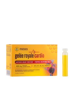MEDEX GELEE ROYALE AMPULE CARDIO 10 x 9 ml - gelée royale cardio s vitaminom B1 pruža podršku radu srca uz jedinstvenu snagu najvećeg udjela od 2000 mg matične mliječi.