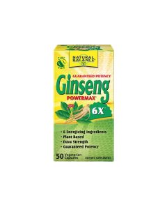 Natural Balance Ginseng 6X™ - je jedinstvena kombinacija šest energetskih sastojaka ginsenga. Proizvod je u zeleno žutoj kutiji na bijeloj pozadini.