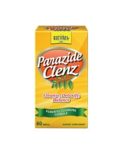 Natural Balance Parazide Clenz® - vegetarijanska mješavina različitih biljaka u tableti za čišćenje od toksina, detoksikaciju i balansiranje organizma. Proizvod je u žuto narančastoj kutiji na bijeloj pozadini.