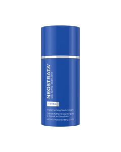 Neostrata Skin Active Firming Triple Firming Neck Cream 80 g - krema za vrat koja djeluje na vidljive diskoloracije, učvršćuje i tonizira opuštenu kožu na vratu i dekolteu. Tamno plava bočica s pumpicom na bijeloj pozadini.