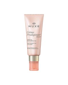 NUXE Crème Prodigieuse Boost Multikorektivna gel krema 40 ml - vraća svježinu i blistavost te uklanja prve znakove starenja za normalnu do mješovitu kožu. Rozo zlatna tuba s pumpicom na bijeloj pozadini.