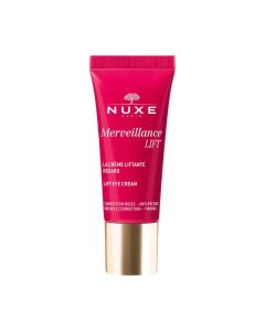 NUXE Merveillance Lift Lifting krema za područje oko očiju 15 ml - u trenutku uklanja bore, natečenost i znakove umora za mlađi izgled odmah nakon prvog nanošenja. Crveno zlatna tuba proizvoda na bijeloj pozadini.