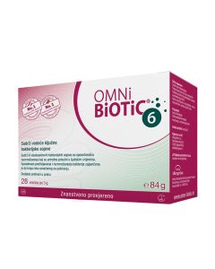 omni biotic 6 prah u vrećicama za probavu koji sadrži 6 visokoaktivnih bakterijskih slojeva sa sposobnošću razmnožavanja koji su prirodno prisutni u ljudskim crijevima. Dodatak prehrani u prahu. Znanstveno provjereno. 