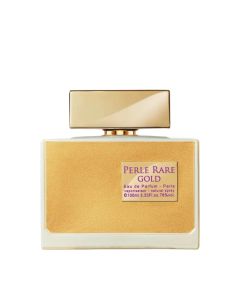 PANOUGE Paris Perle Rare Gold 100 ml - srednje note sačinjene su od cvijeća i vanilije nijansirane začinima i tamjanom koje naglašavaju njegove smolaste note. Zlatno ljubičasta bočica parfema na bijeloj pozadini.