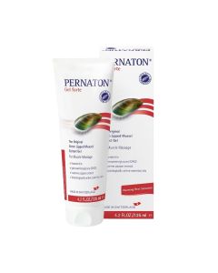 PERNATON Forte gel za masažu, 125 ml - Sadrži čisti ekstrakt novozelandske zelenousne školjke s visokom razinom glikozaminoglikana (GAG), hondroitina, ekstrakta kajenskog papra i dragocjenih eteričnih ulja. Bijelo crvena kutija i tuba proizvoda na bijeloj